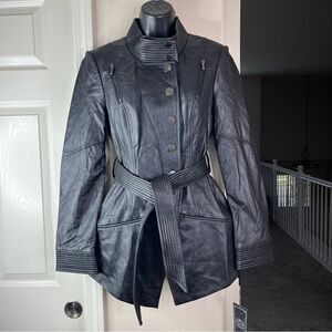 NWT Blanc Noir Leather Long Sleeve Button Up Jacket- Black- Small #649